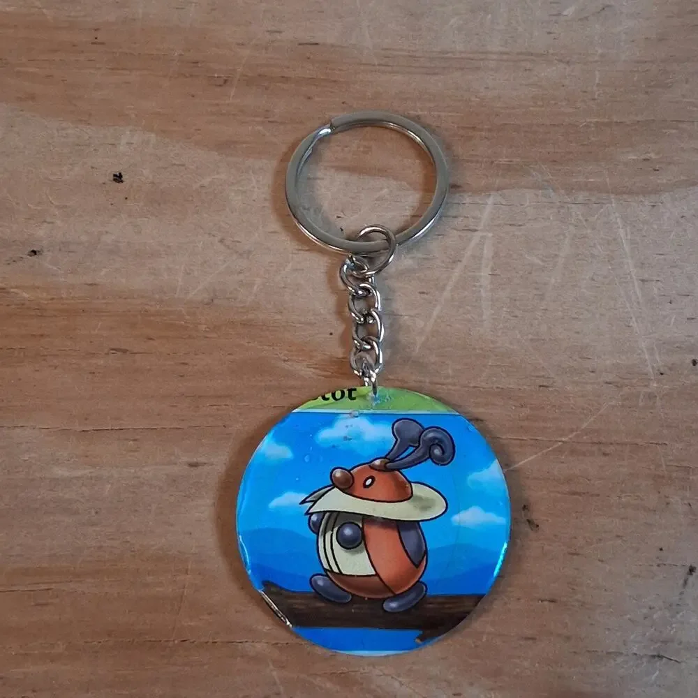 Handmade Kricketot Keychain Resin Card Round Keychain Ladybug Gold Chain